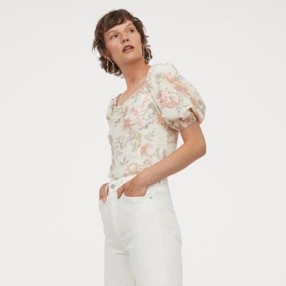 H&M Linen-blend Floral Top - Picture 3 of 7